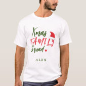 クリスマスの家族グループ 赤いサンタ帽子の名入れ Tシャツ (正面)