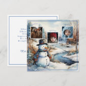 クリスマスの家族写真と雪だるまと冬の川 シーズンカード (正面/裏面)