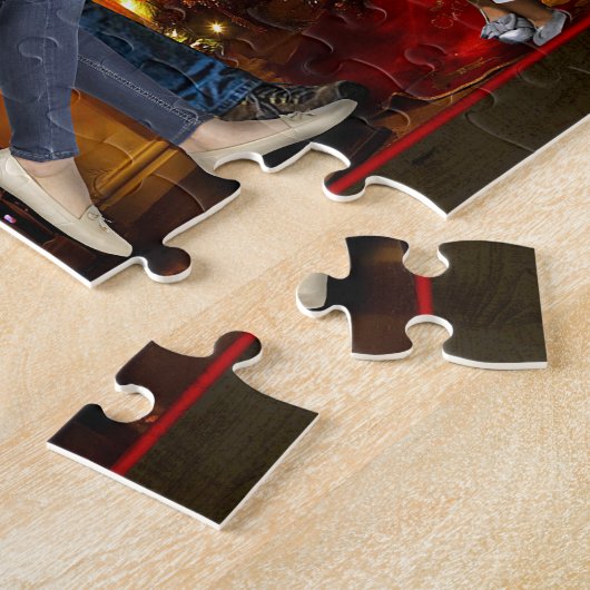 クリスマスの家族写真のおもしろいなヴェロキラプトルの恐竜 ジグソーパズル (側面)