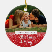 クリスマスの家族写真 セラミックオーナメント (正面)