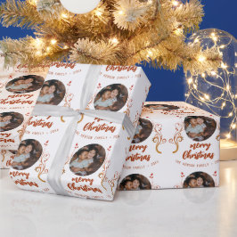 クリスマスの家族写真 赤い葉 ラッピングペーパー