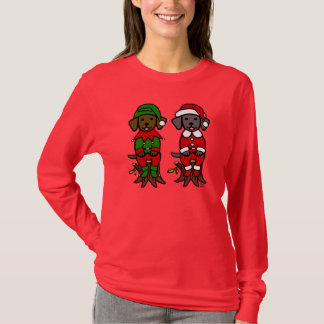 クリスマスの対の実験室の子犬 Tシャツ