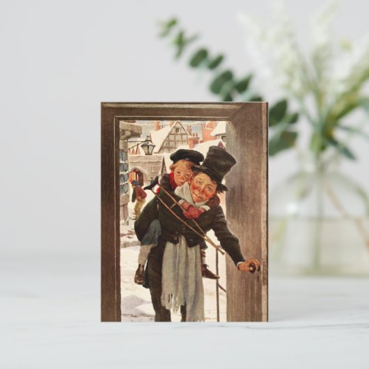 クリスマスの小さいティムおよびボブCratchit シーズンポストカード (スタンド正面)
