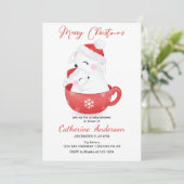 クリスマスの小さなウサギがマグカップに入ったベビーシャワー 招待状 (スタンド正面)