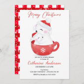 クリスマスの小さなウサギがマグカップに入ったベビーシャワー 招待状 (正面/裏面)