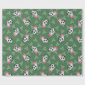 クリスマスの小さな牛とホリー ラッピングペーパー (フラット)