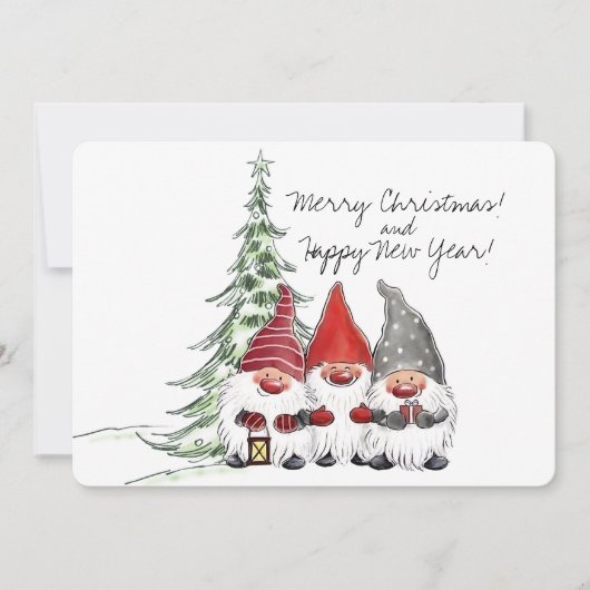 クリスマスの小人とクリスマスツリー シーズンカード (正面)