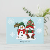 クリスマスの小人と雪だるまのキュートなセット シーズンカード (スタンド正面)
