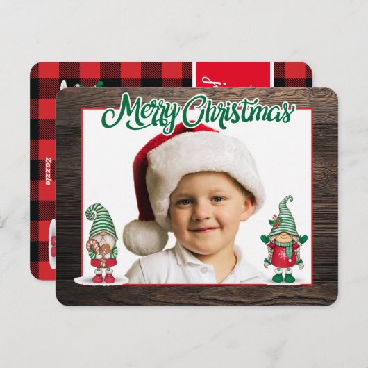 クリスマスの小人(写真を追加)ホリデーカード シーズンカード (正面/裏面)