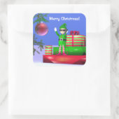 クリスマスの小妖精や小人がプレゼントに残る スクエアシール (バッグ)