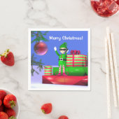 クリスマスの小妖精や小人がプレゼントに残る スタンダードカクテルナプキン (インサイチュ)