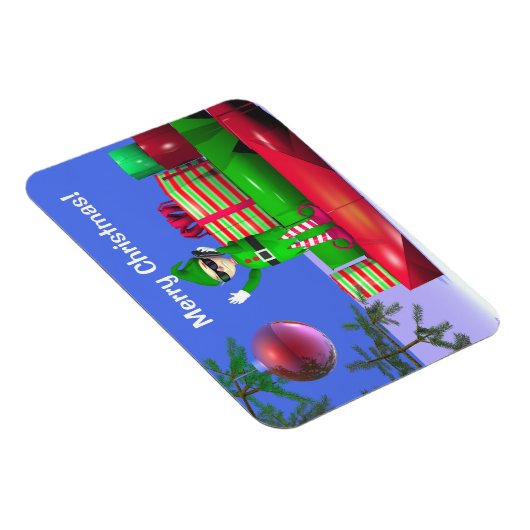 クリスマスの小妖精や小人がプレゼントに残る マグネット (右側)