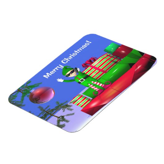 クリスマスの小妖精や小人がプレゼントに残る マグネット (左側)