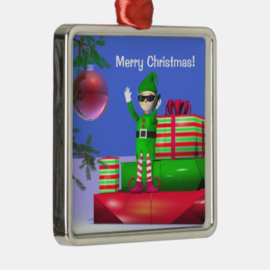 クリスマスの小妖精や小人がプレゼントに残る メタルオーナメント (右)