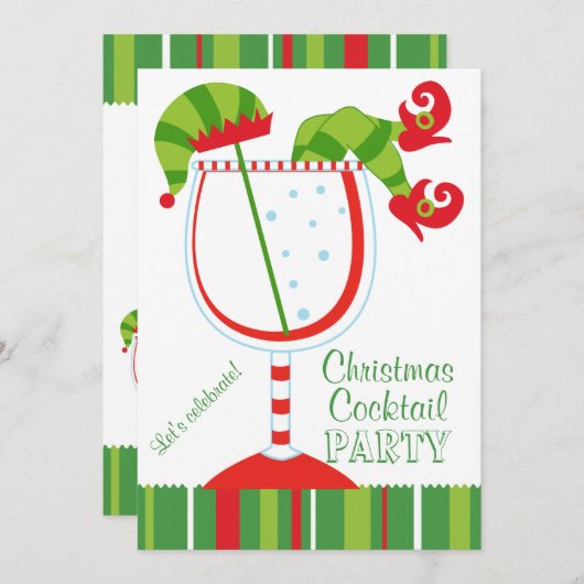 クリスマスの小妖精や小人のカクテルパーティー 招待状 (正面/裏面)