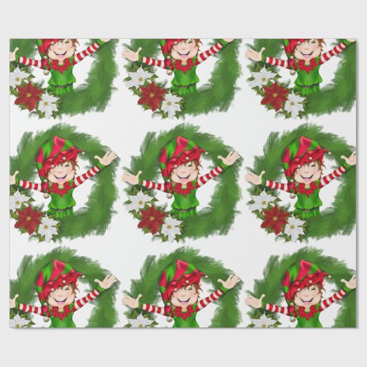 クリスマスの小妖精や小人のクリスマスのギフト用包装紙 ラッピングペーパー (フラット)