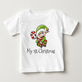 クリスマスの小妖精や小人のベビーの私の初めてのクリスマス ベビーTシャツ