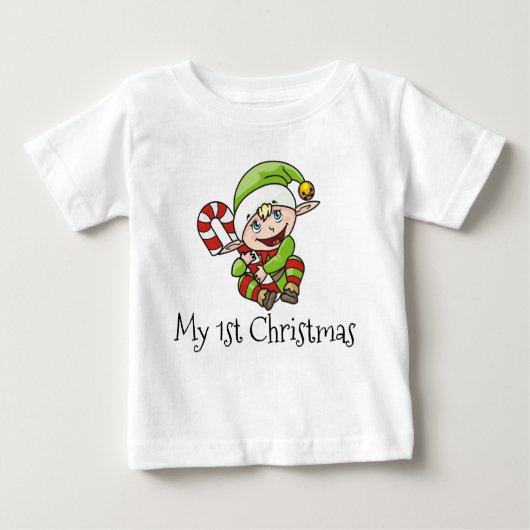 クリスマスの小妖精や小人のベビーの私の初めてのクリスマス ベビーTシャツ (正面)