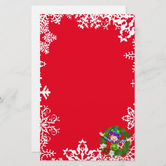 クリスマスの小妖精や小人のリースの休日の文房具 便箋 (正面/裏面)