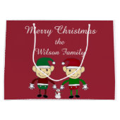 クリスマスの小妖精や小人の休日の大きいギフトバッグ ラージペーパーバッグ (正面)