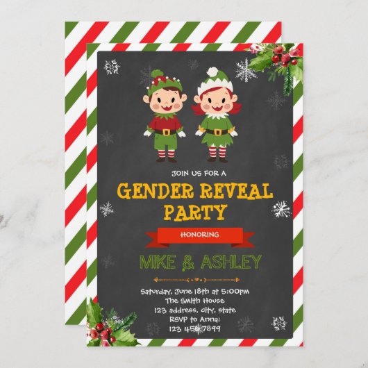 クリスマスの小妖精や小人の性はパーティの招待状を明らかにします 招待状 (正面/裏面)