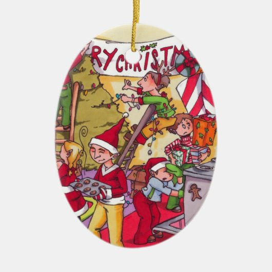 クリスマスの小妖精や小人の*CUSTOMIZABLE*のオーナメント セラミックオーナメント (正面)