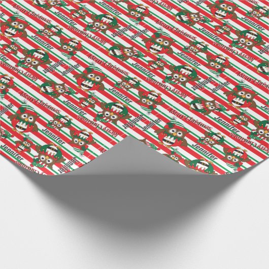 クリスマスの小妖精や小人フールのパーソナライズ ラッピングペーパー (角)
