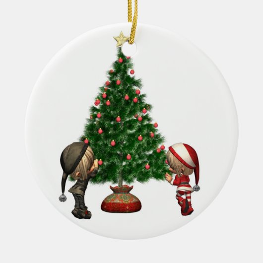 クリスマスの小妖精や小人-木を飾って下さい セラミックオーナメント (正面)