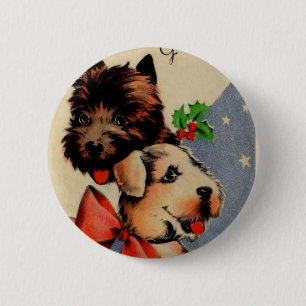 クリスマスの小犬 缶バッジ