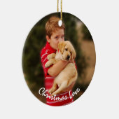 クリスマスの少年と新しい子犬 セラミックオーナメント (右)