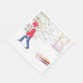 クリスマスの少年は冬の雪の水色を切った スタンダードランチョンナプキン (角)