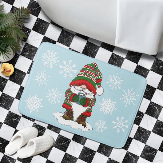 クリスマスの居心地の良いノーム 赤 緑 冬のかわいさ バスマット