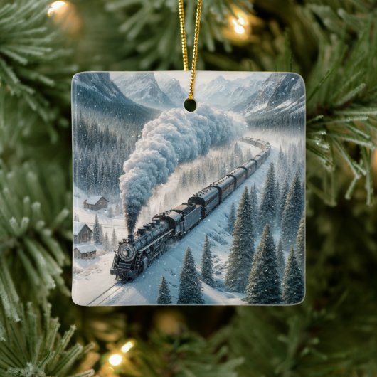 クリスマスの山あいの蒸気機関車 セラミックオーナメント (ツリー)
