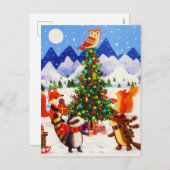 クリスマスの山の木の森の動物たち シーズンポストカード (正面/裏面)