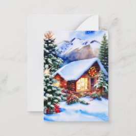 クリスマスの山小屋の予算ミニ ノートカード