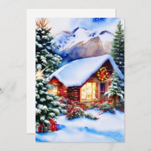 クリスマスの山小屋の予算 シーズンカード (正面/裏面)