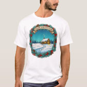 クリスマスの山小屋の風景 ホームへ続く道 Tシャツ (正面)