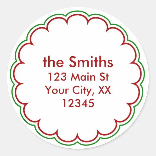 クリスマスの帆立貝の住所ステッカー ラウンドシール (正面)