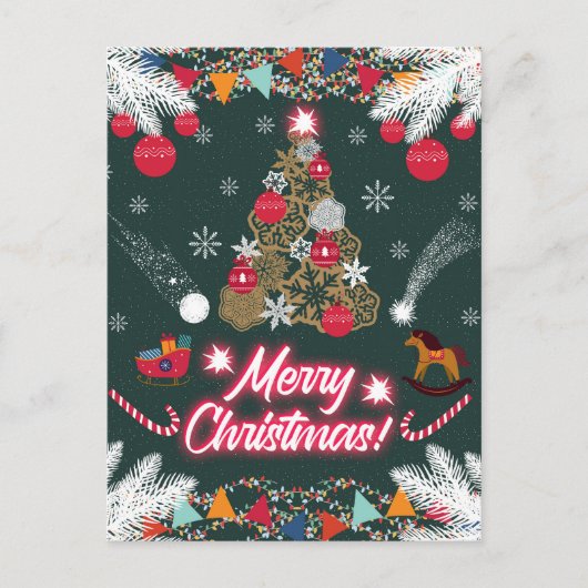 クリスマスの常緑の喜び シーズンポストカード (正面)