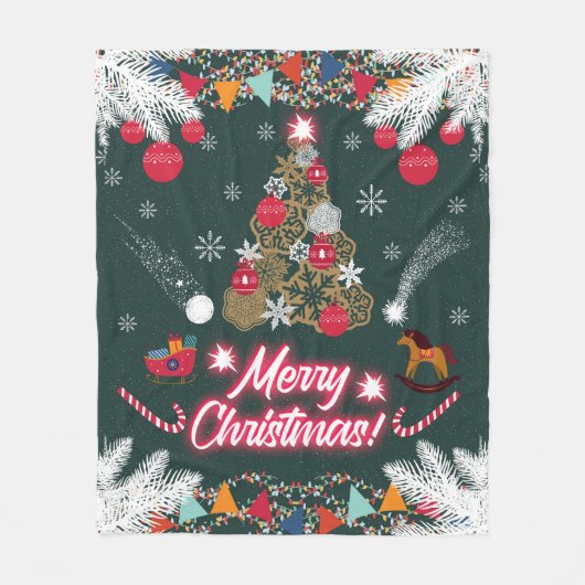 クリスマスの常緑の喜び フリースブランケット (正面)