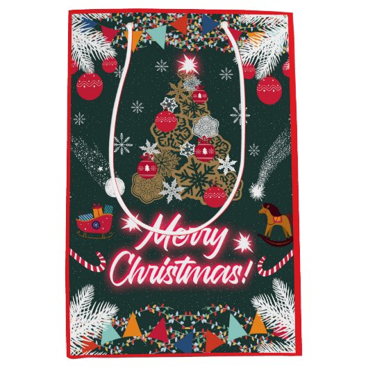 クリスマスの常緑の喜び ミディアムペーパーバッグ (正面)