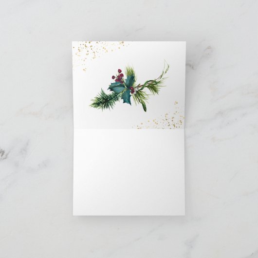 クリスマスの常緑の赤いベリーの冬の結婚式 サンキューカード (内部)
