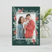 クリスマスの常緑樹とヒイラギのHappy Holidays 3枚の写真 シーズンカード (スタンド正面)
