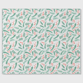 クリスマスの常緑樹の枝 赤いホリーベリー ラッピングペーパー (フラット)