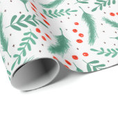 クリスマスの常緑樹の枝 赤いホリーベリー ラッピングペーパー (ロールコーナー)