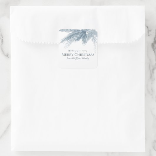 クリスマスの常緑灰色の緑の冬の葉 スクエアシール (バッグ)