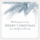 クリスマスの常緑灰色の緑の冬の葉 スクエアシール (正面)