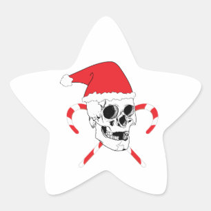 クリスマスの帽子が付いているサンタのスカル 星シール