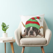 クリスマスの帽子が付いているボストンテリア クッション (椅子)