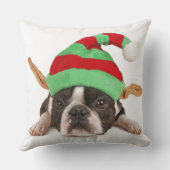 クリスマスの帽子が付いているボストンテリア クッション (裏面)